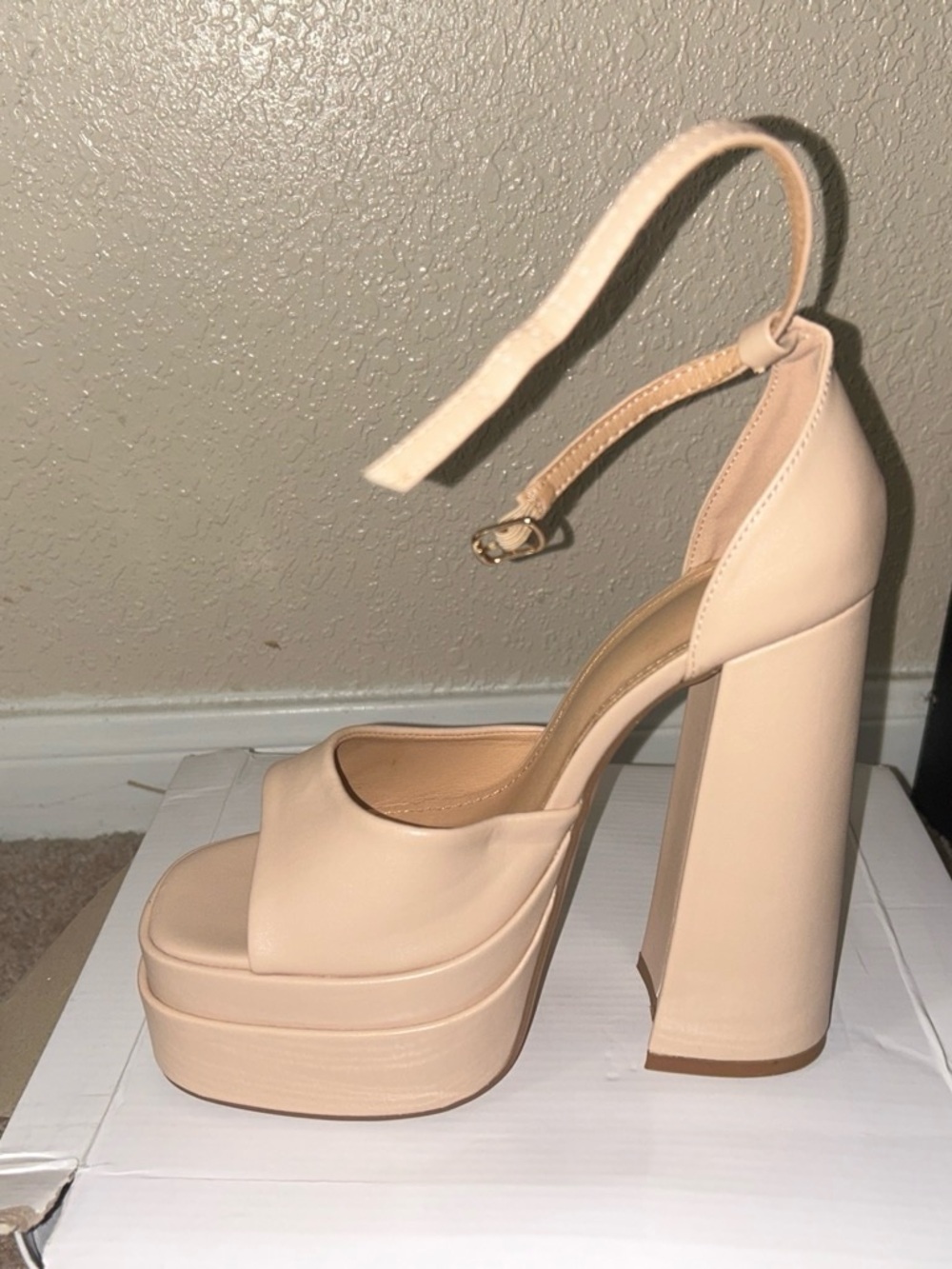 PrettyLittleThing Blush Platform Ankle-Strap High Block Heels